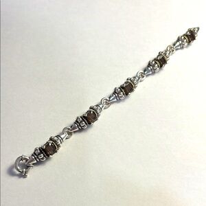 Lagos Caviar Silver and Gold Link Bracelet with 5 Emerald Cut Brown Topaz Stones